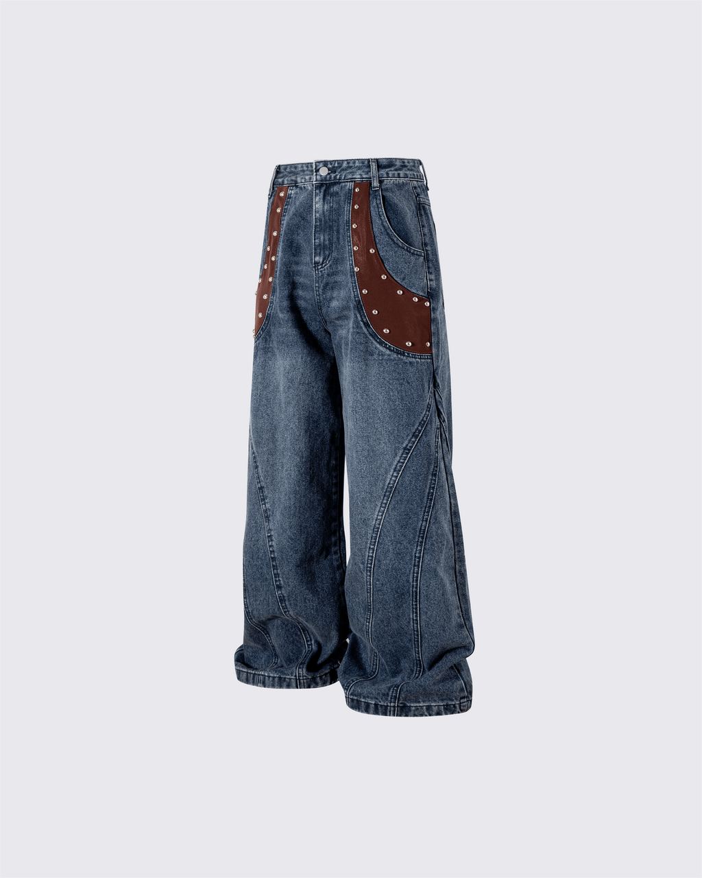 Leather Patch Pocket with Studded Detail Denim Pants