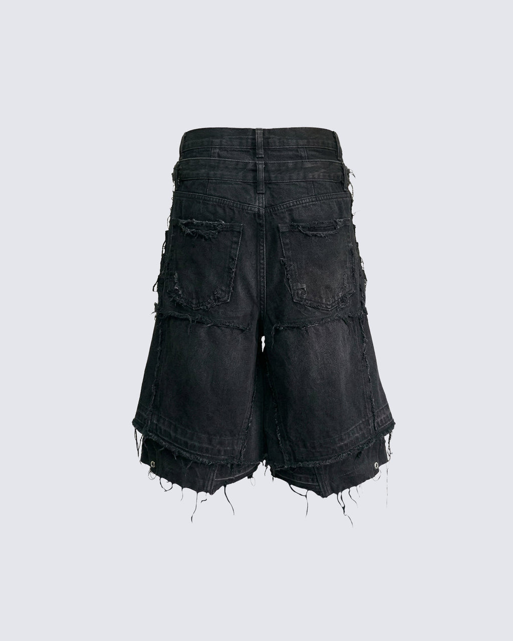 New Raw Hem Ripped Black Jean Shorts