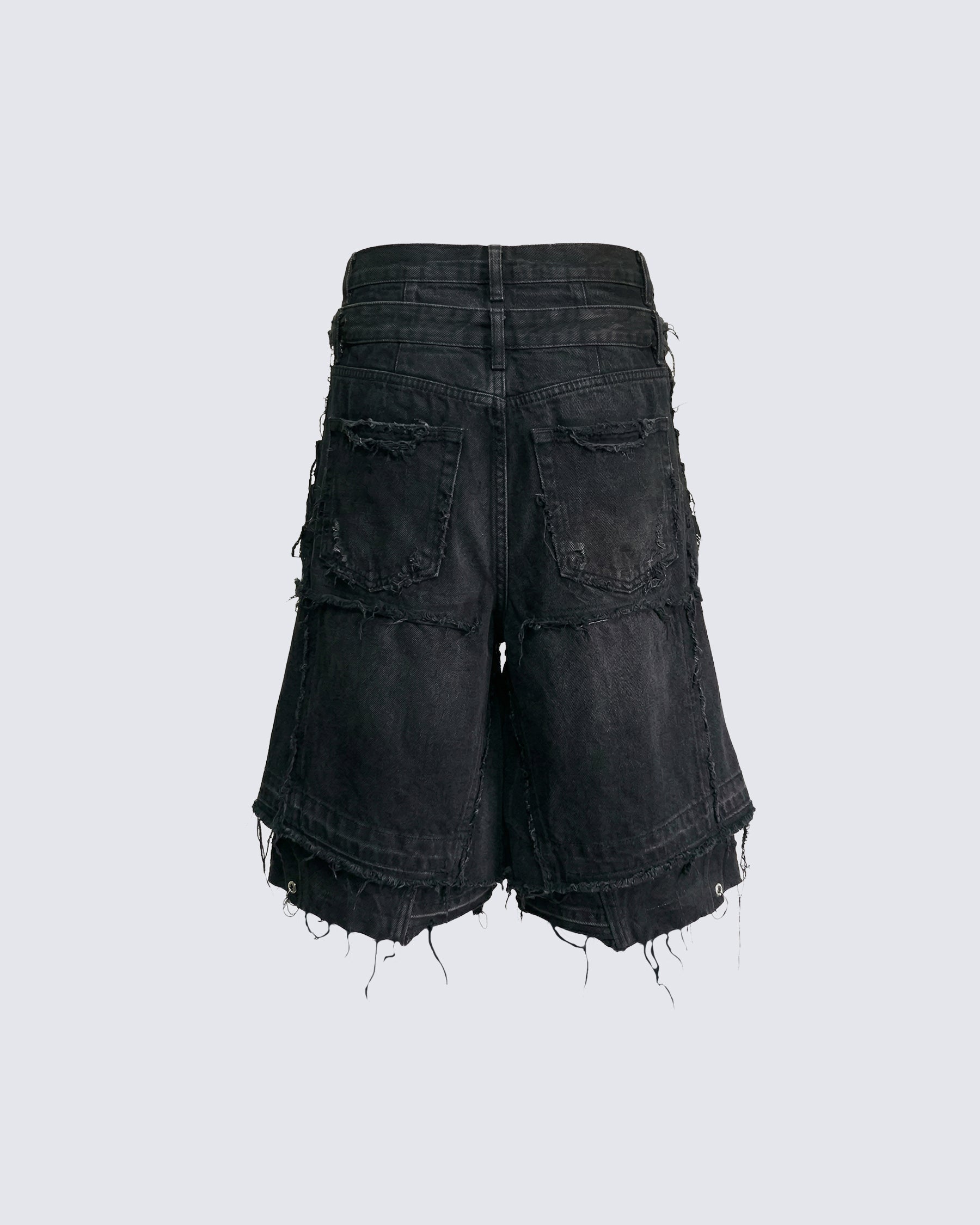 New Raw Hem Ripped Black Jean Shorts