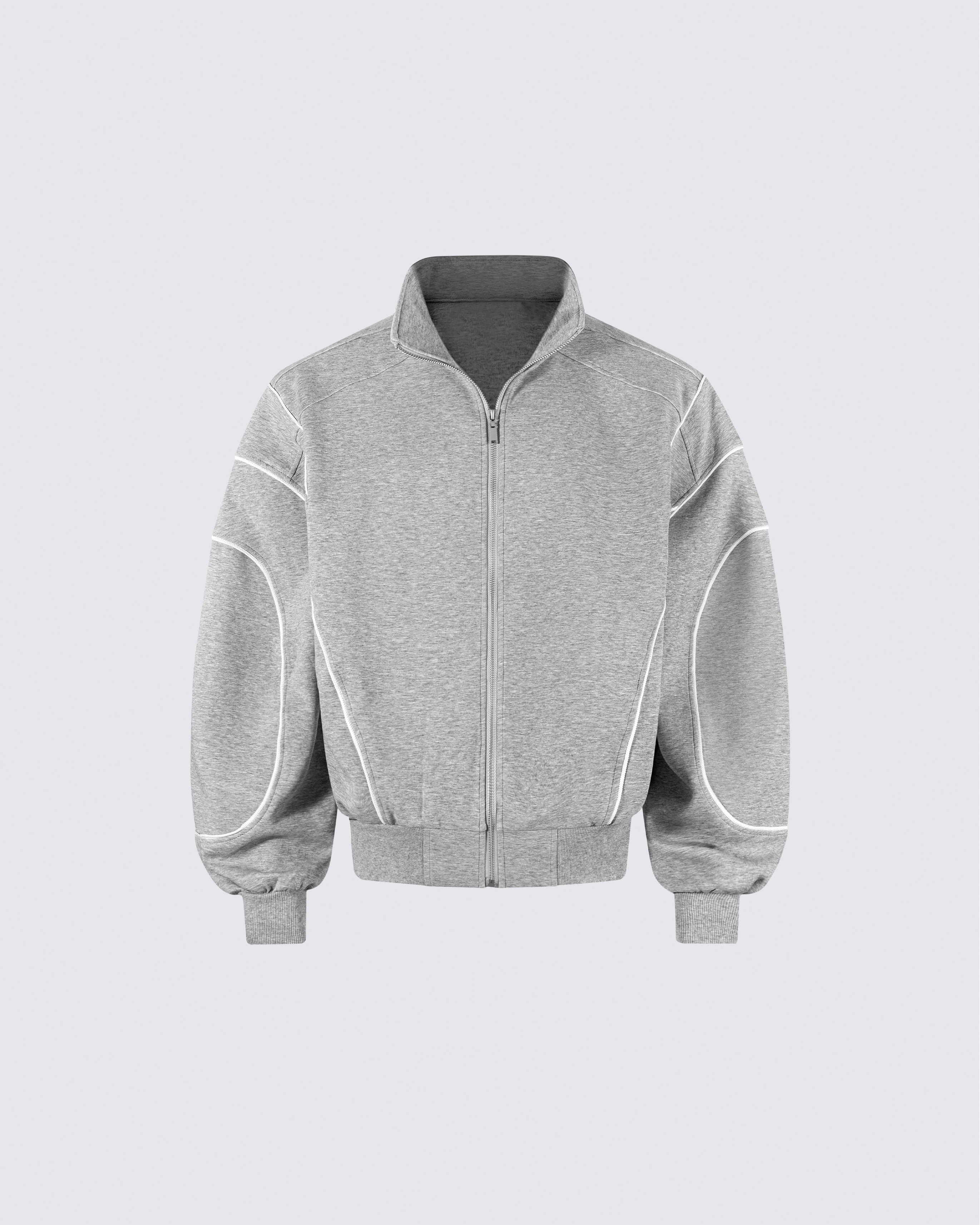 Loose-Fit Zip-Up Sweatshirt with White Piping