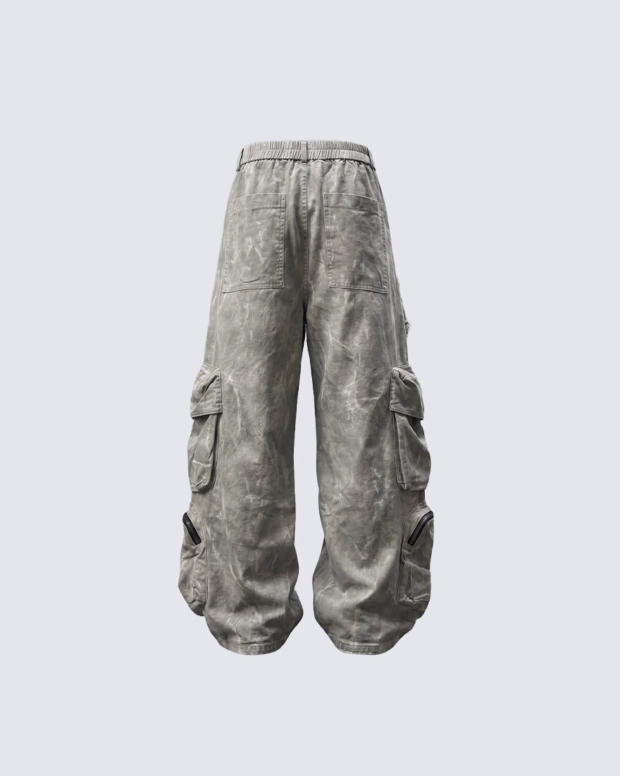 GRYFT Grunge Washed Elastic Waist Cargo Pants