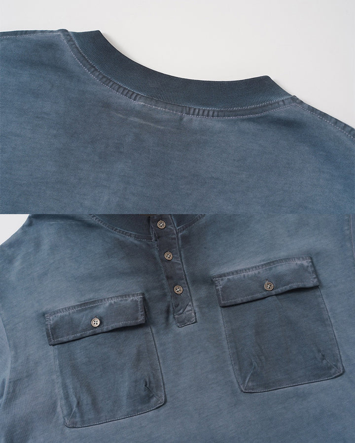 Utility Vintage Washed Double Pocket Henley Tee