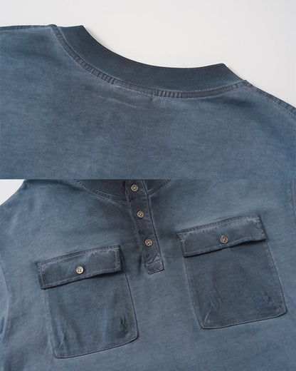Utility Vintage Washed Double Pocket Henley Tee