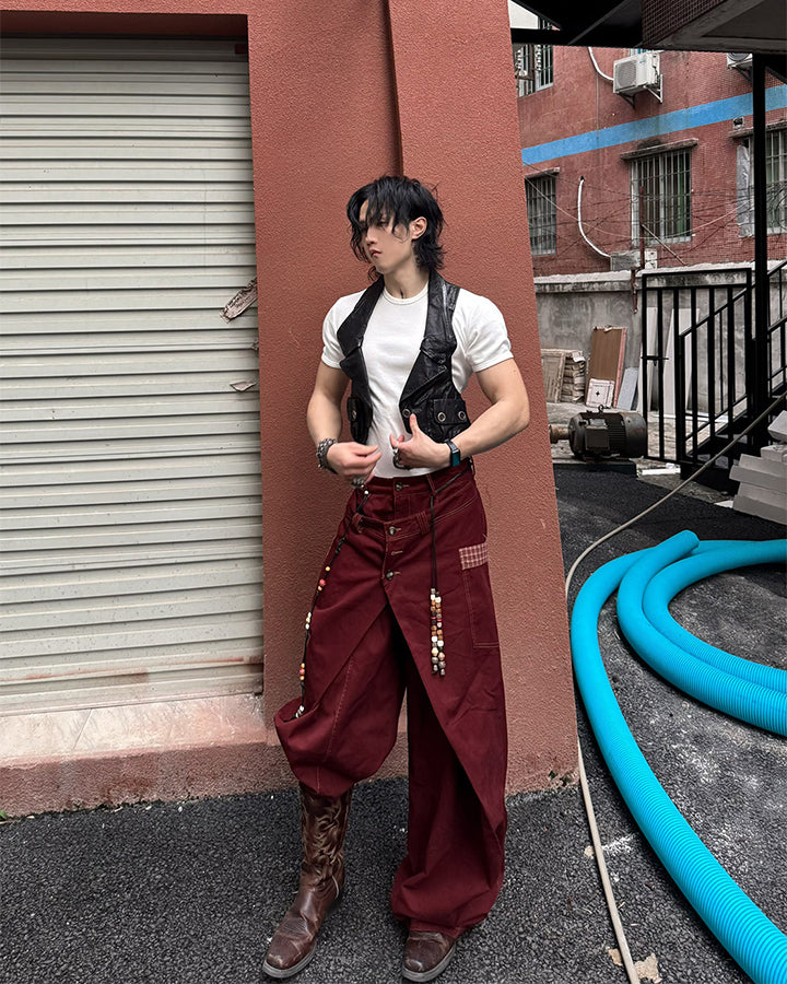 Deconstructed Double-Layer Panel Pants