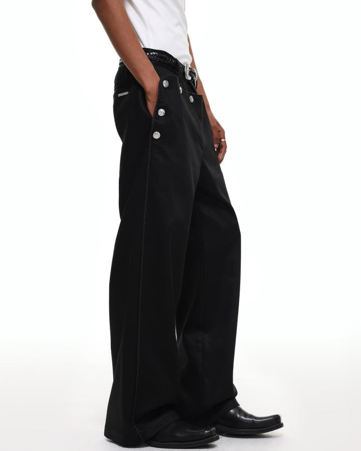 GRYFT Vintage Button High-Waist Wide Leg Trousers