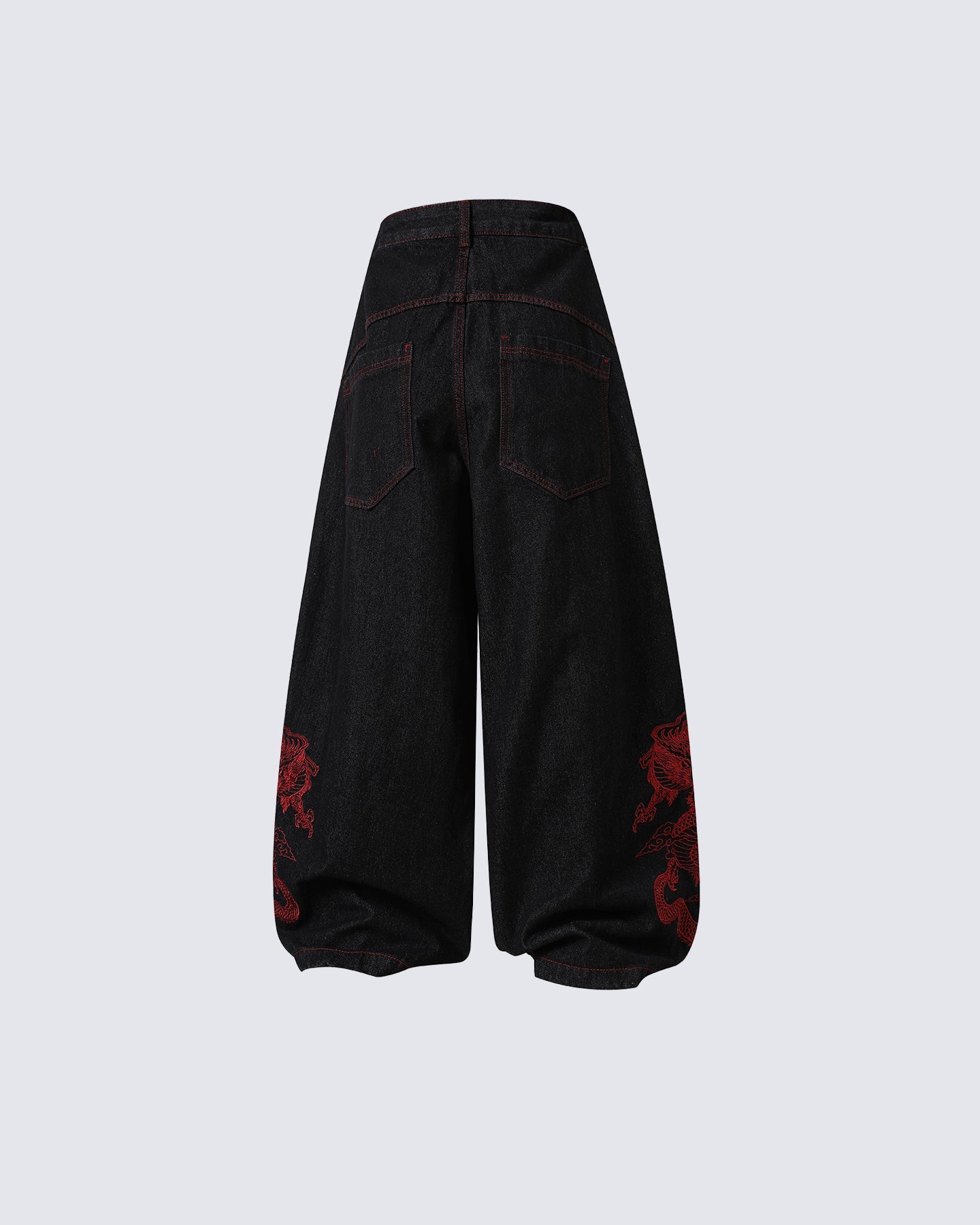 Red Dragon Embroidered Denim Pants