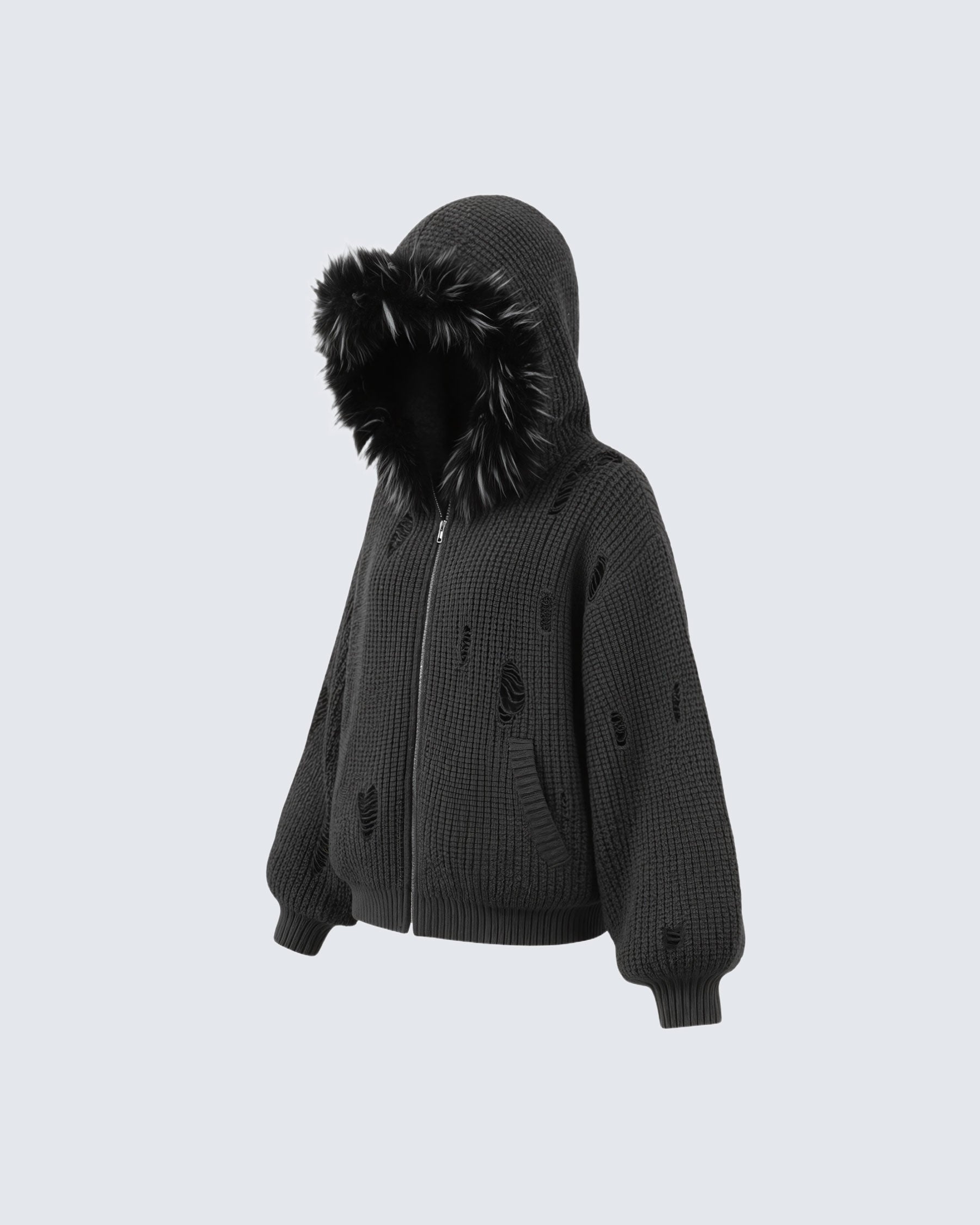 GRYFT Destroyed Knitted Sweater Plush Coat