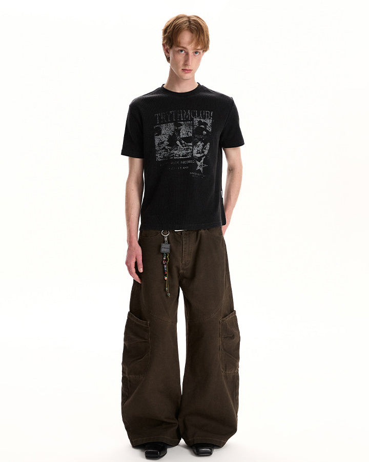 Waffle New Texture Vintage Washed Short T-Shirt