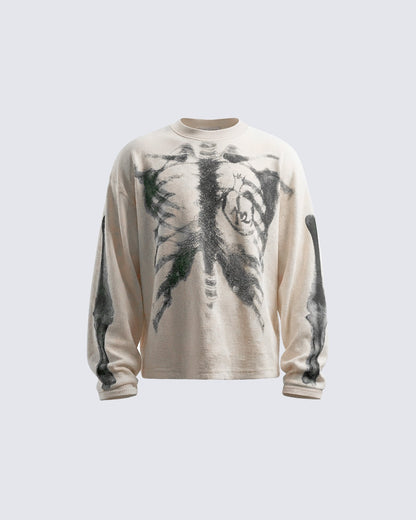 GRYFT Skull Print Waffle Long Sleeve T-Shirt