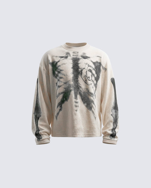 GRYFT Skull Print Waffle Long Sleeve T-Shirt