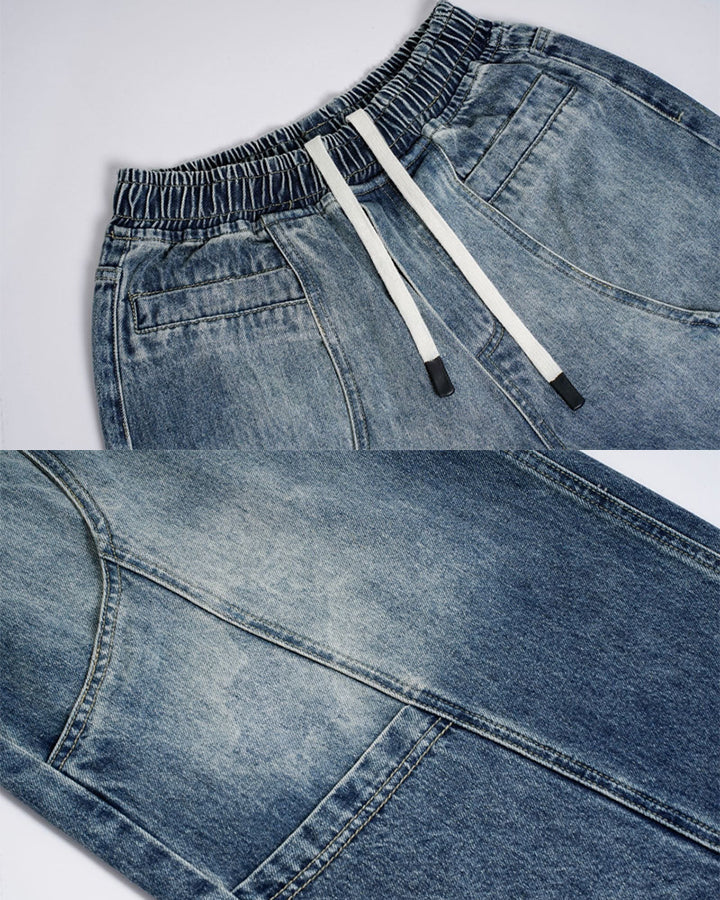 High Street Drawstring New Panel Cropped Denim Pants