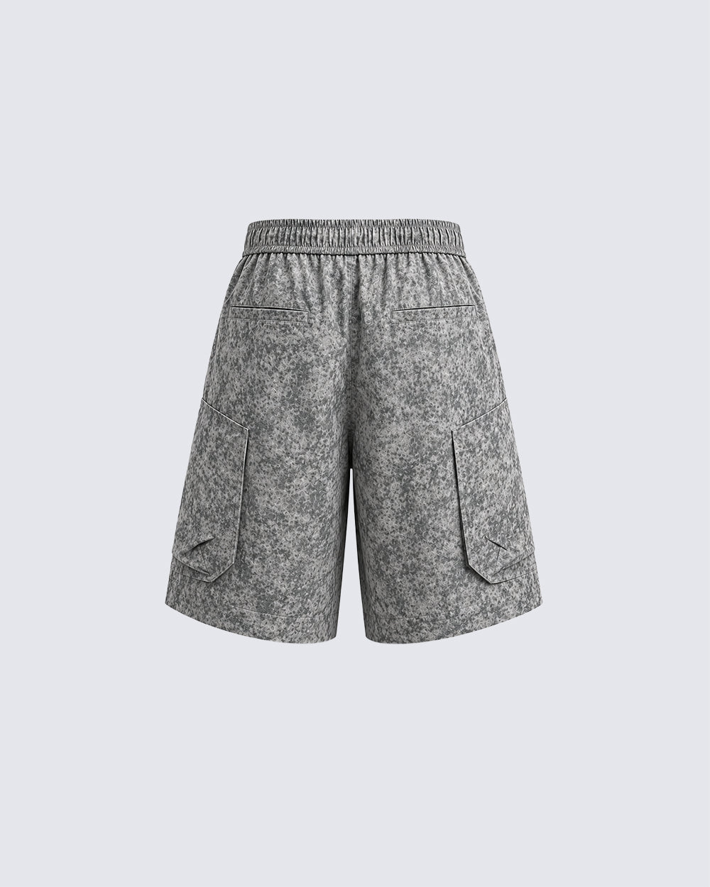 Grey Floral-Texture Utility Drawstring Shorts New