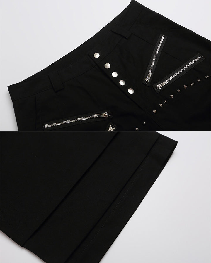 Gothic Rivet Zipper Layered New Wide Shorts