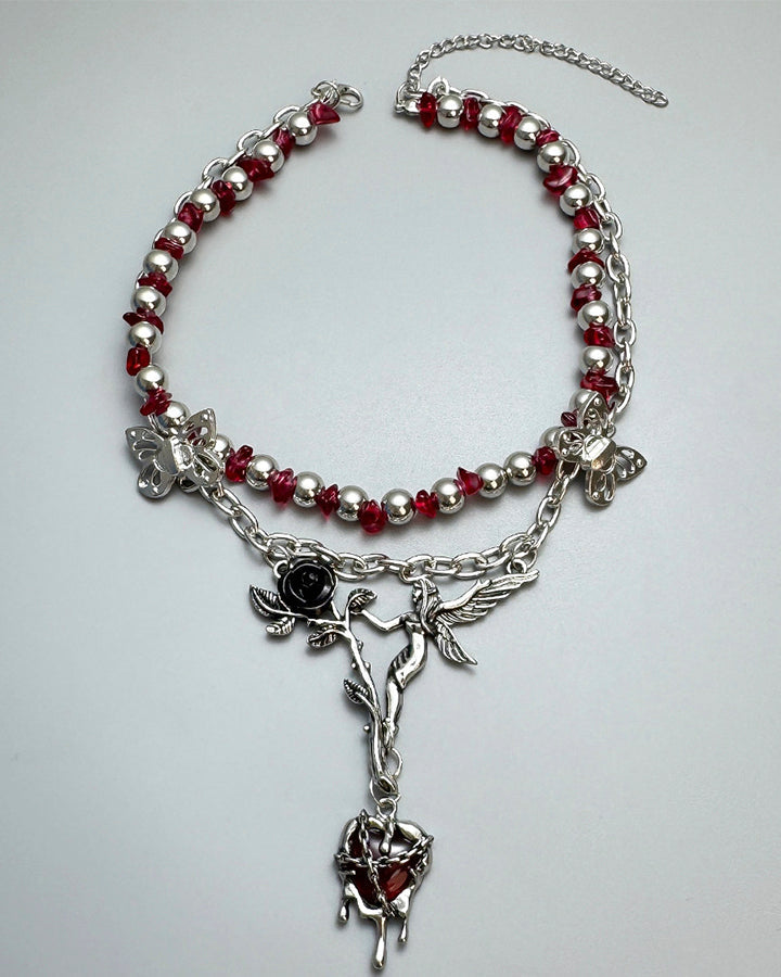 Subculture Flower Pendant Beaded Necklace