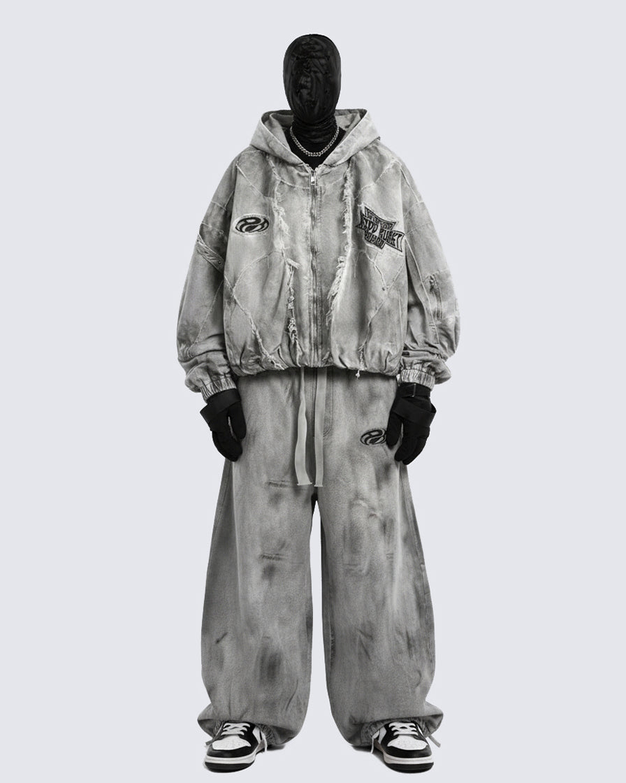 Washed Vintage Embroidered Sports Casual Tracksuit