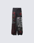 High Street Dark Style Graffiti Embroidered Jeans