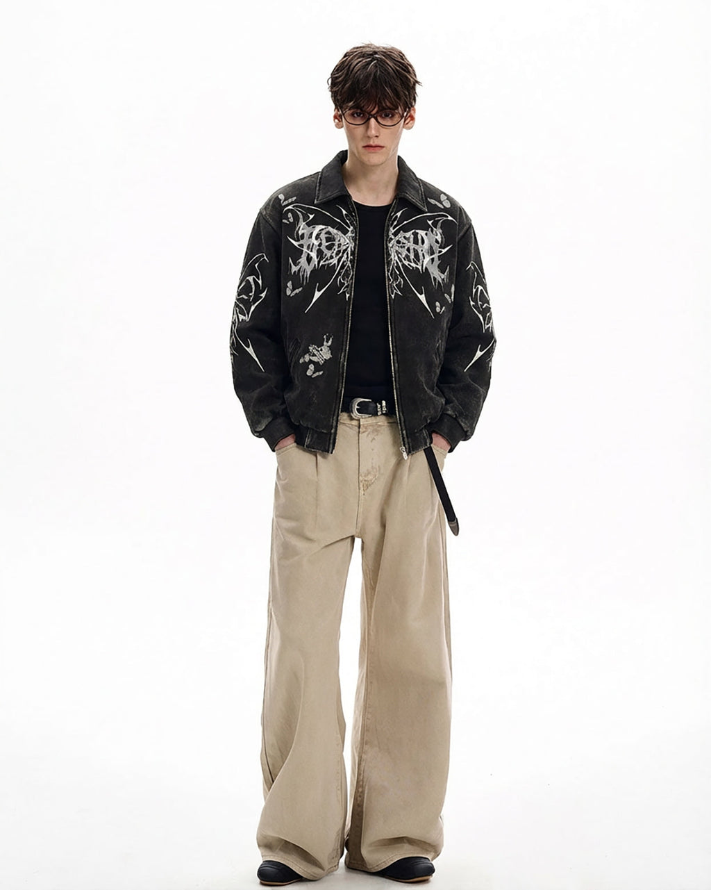 Retro Butterfly Graphic Zip-Up Jacket