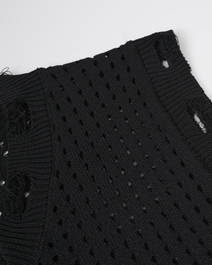 GRYFT Distressed Star Open-Knit Sweater Vest