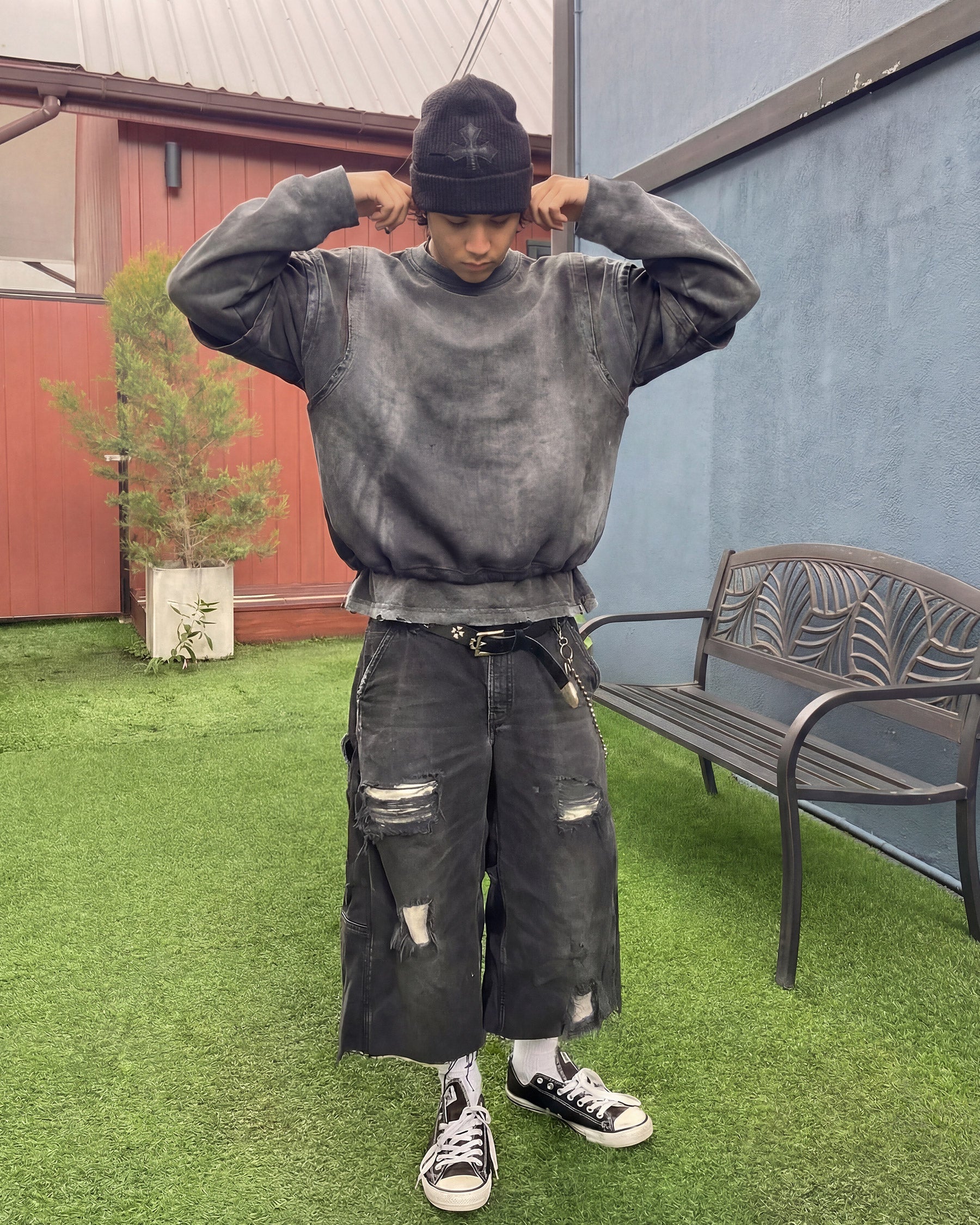 GRYFT-Vintage Washed Layered Long-T-Shirt