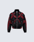 Black and Red Crocodile-Patterned Leather Patchwork Jacket