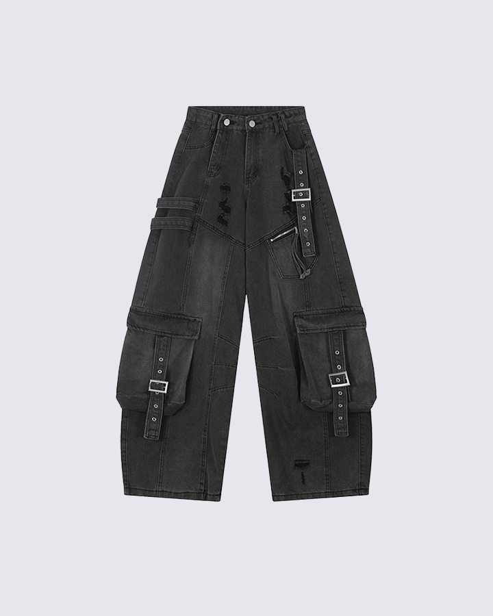 Ripped Denim Cargo Pants – Street Style
