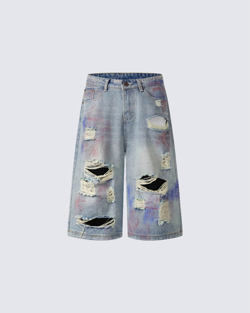 American Graffiti Distressed Denim Shorts