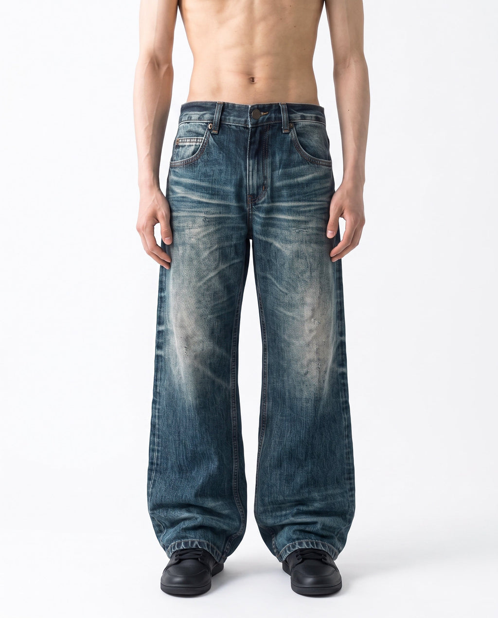 GRYFT Retro Faded Baggy Wide-Leg Jeans