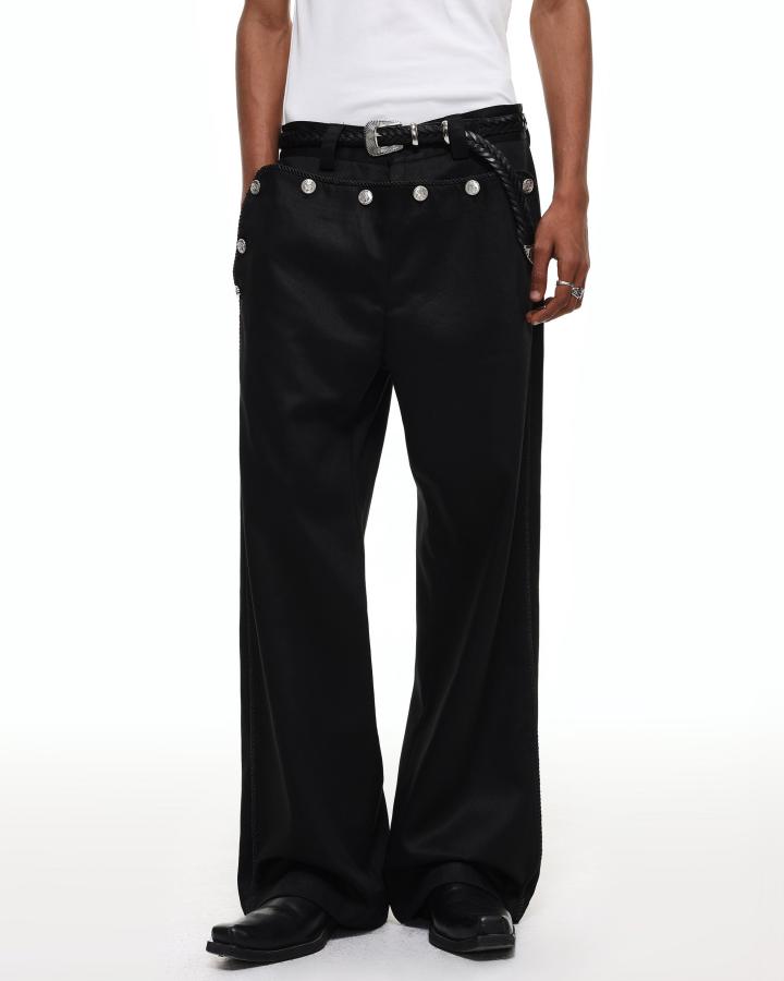 GRYFT Vintage Button High-Waist Wide Leg Trousers