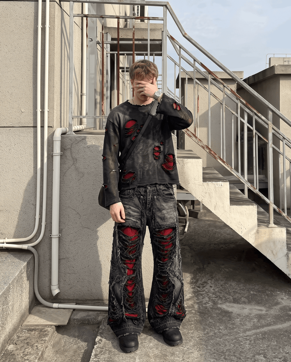 GRYFT RED RUST Series | Distressed Wide Leg Jeans