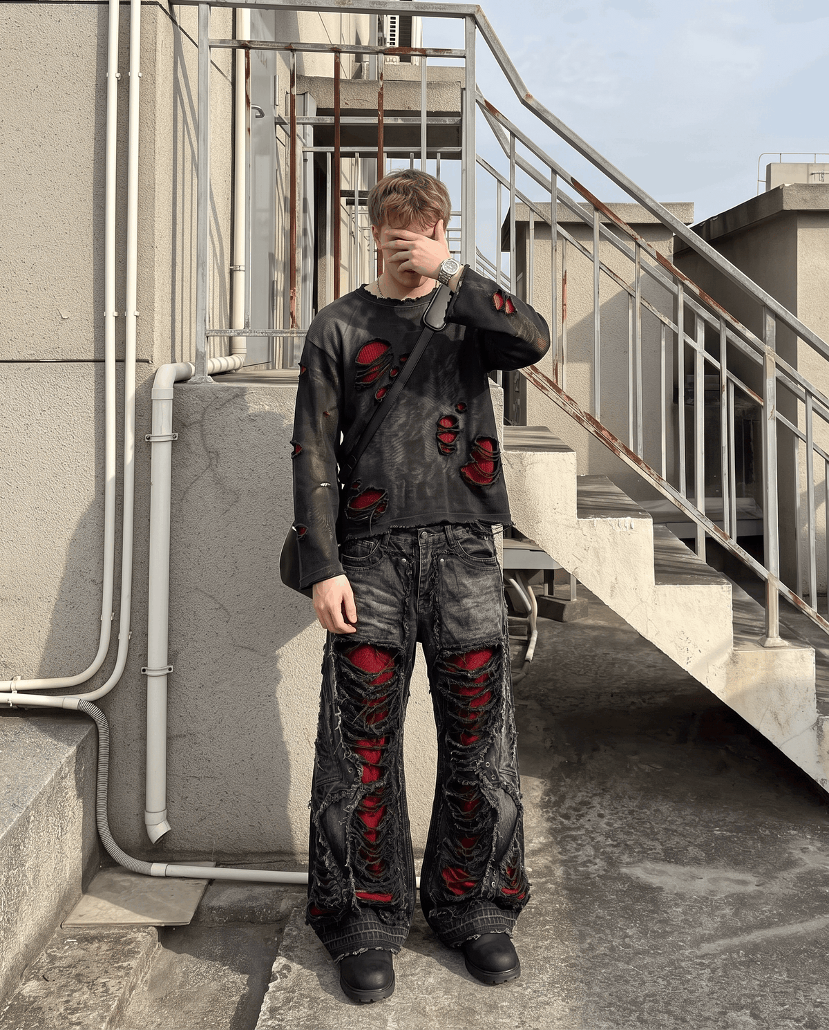GRYFT RED RUST Series | Distressed Wide Leg Jeans