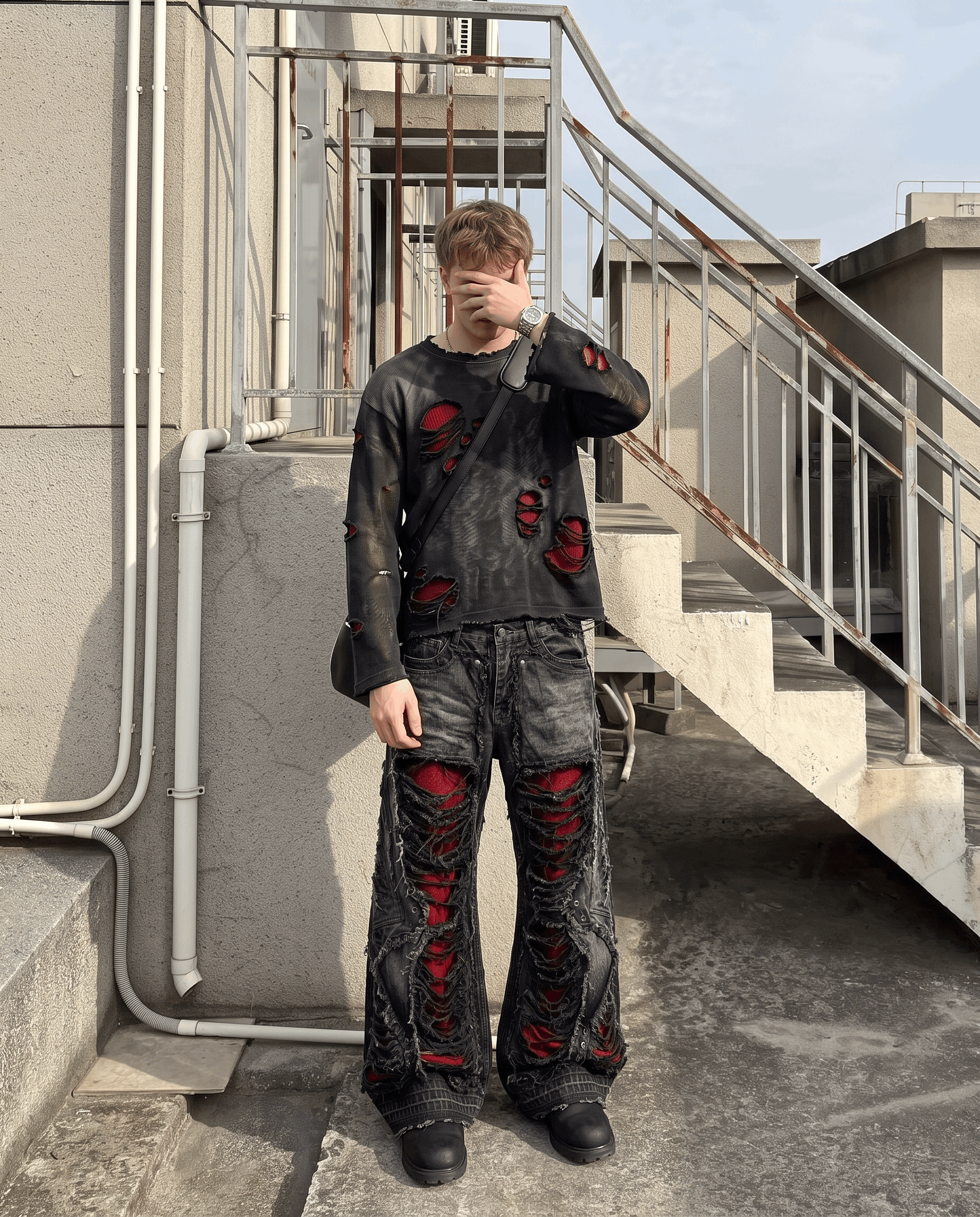 GRYFT RED RUST Series | Distressed Wide Leg Jeans