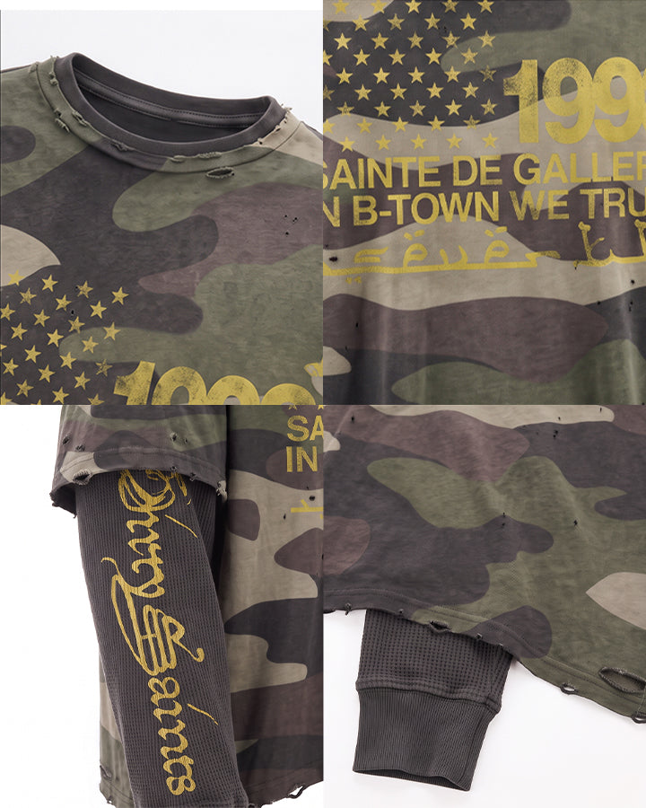 GRYFT Grunge Camo Layered Graphic Long-Sleeve T-Shirt