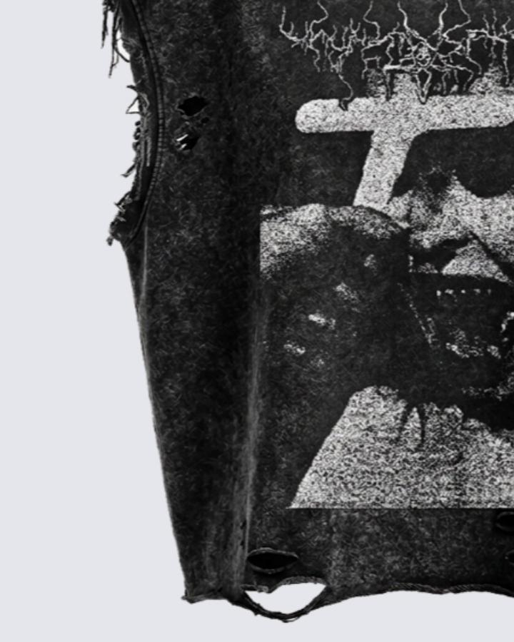 GRYFT Distressed Gothic Cross Graphic Vest