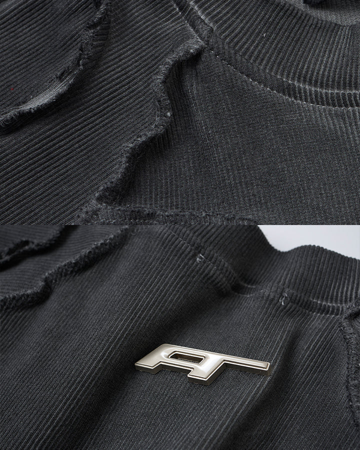 Dark Washed Deconstructed Seam Short Sleeve T-Shirt