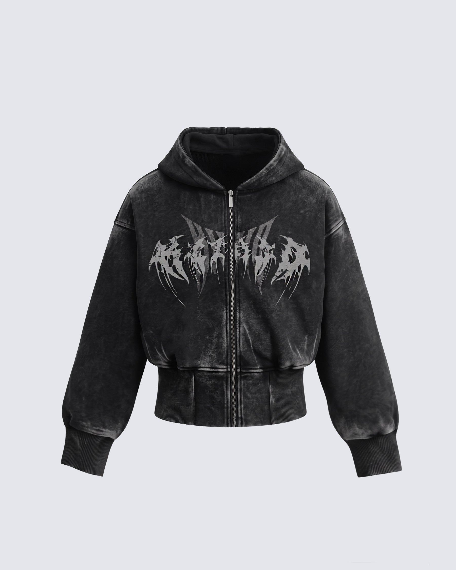 GRYFT Vintage Washed Graphic Zip-Up Hoodie