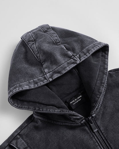American Avant-Garde Washed Distressed Deconstructed Armor Hoodie Set