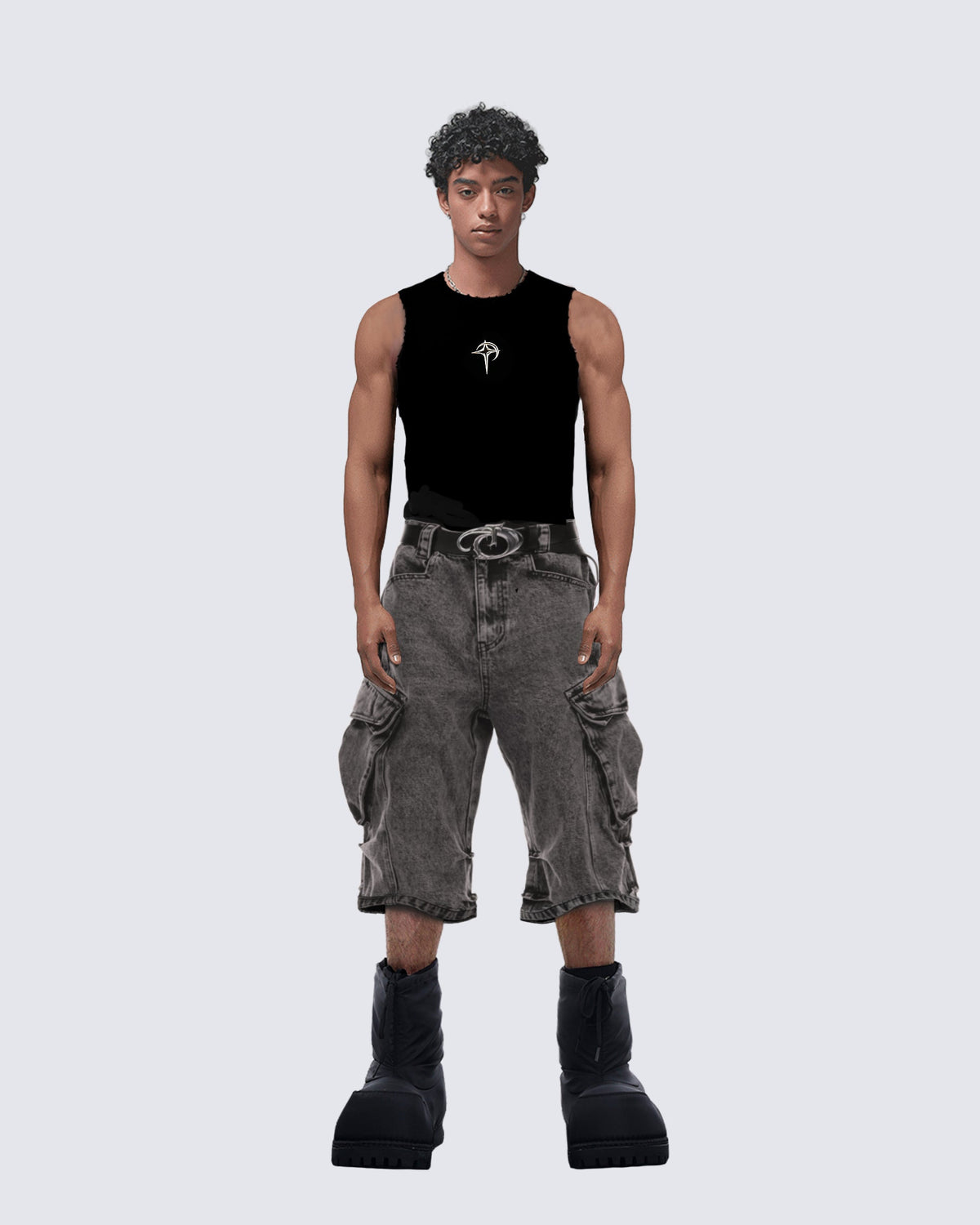Grunge-Style Grey Cargo Shorts