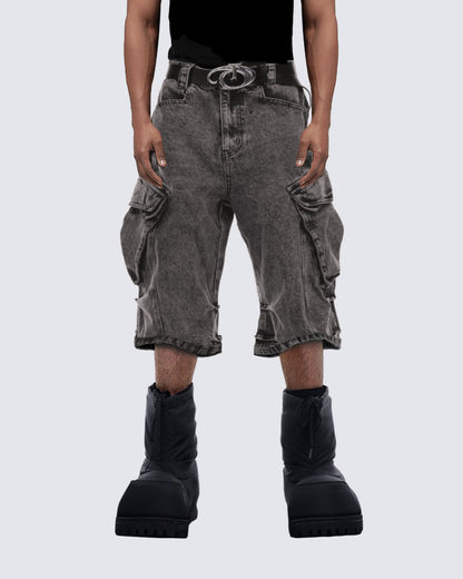 Grunge-Style Grey Cargo Shorts