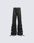 GRYFT Gothic Washed Lace-Up Flared Black Pants