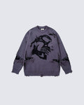 American Retro Skull Jacquard Raw-Edge Long-Sleeve Sweater