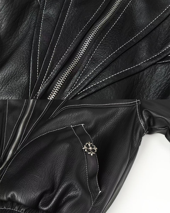 Faux Leather Hooded Jacket with Fur Trim