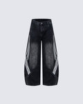Striped Panel Washed Denim Pants