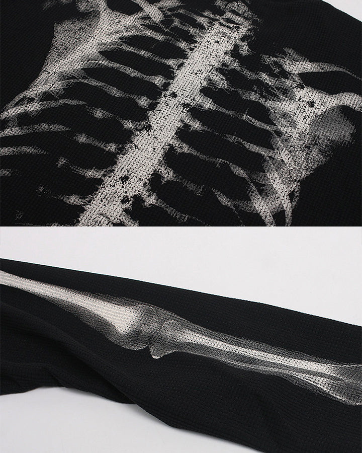 GRYFT Skull Print Waffle Long Sleeve T-Shirt