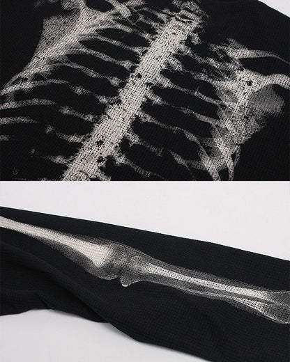 GRYFT Skull Print Waffle Long Sleeve T-Shirt