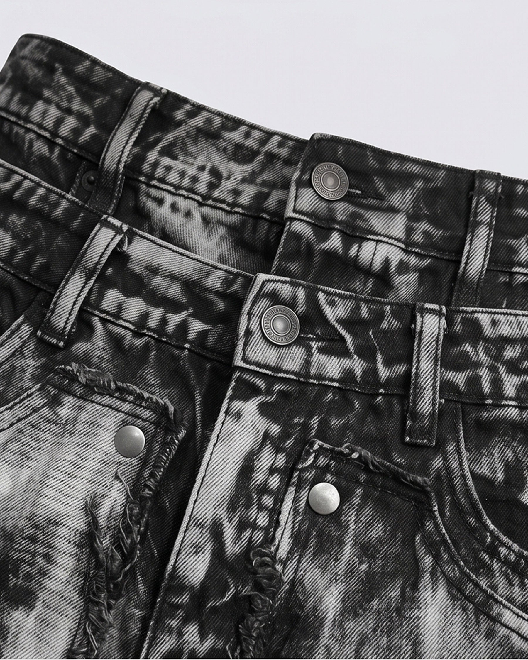 GRYFT-Distressed Washed Layered Denim Shorts New