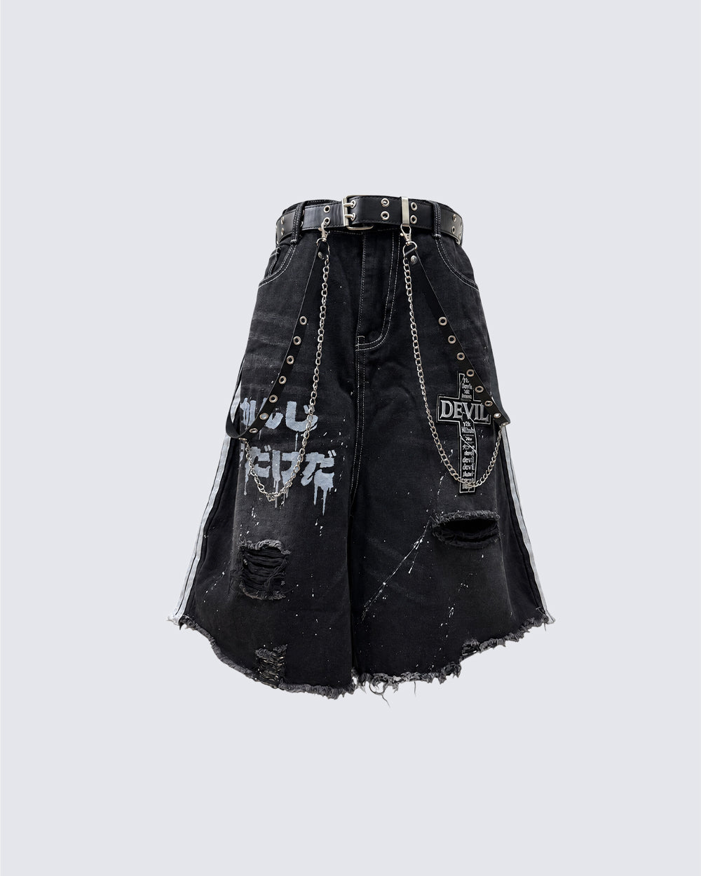 New Dark Gothic Distressed Denim Shorts