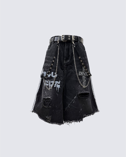 New Dark Gothic Distressed Denim Shorts