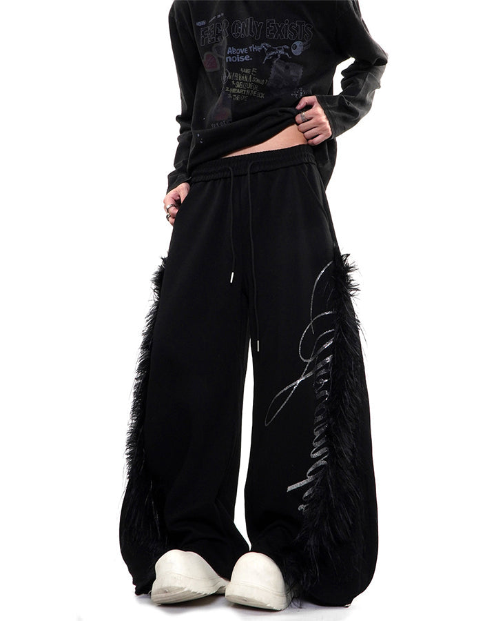 GRYFT Gothic Fringe Embroidered Wide Leg Pants