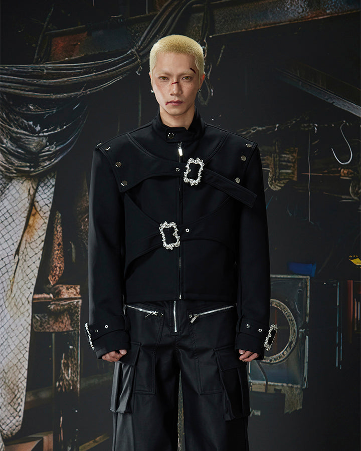 Gothic Buckle Strap Cropped Jacket