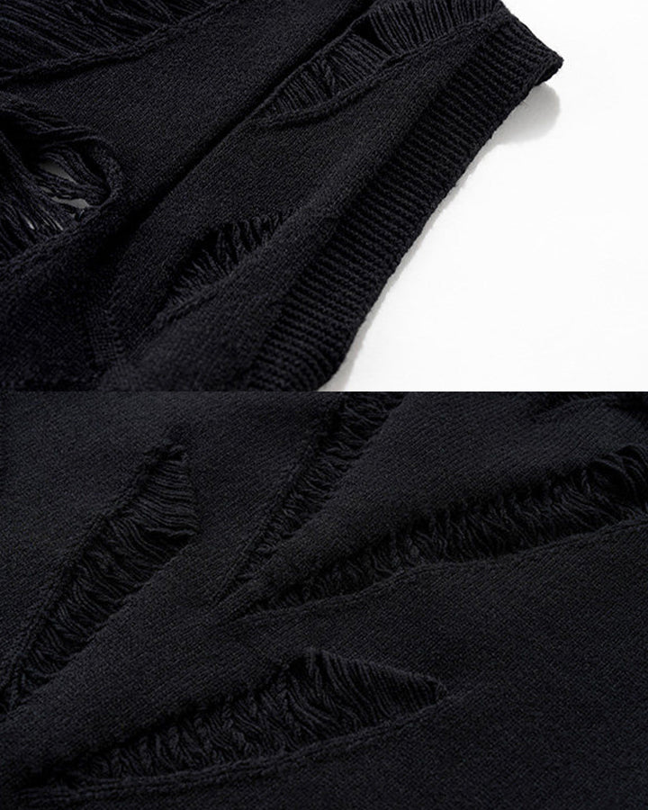 New Dark Distressed Cutout Sleeveless Knit Top